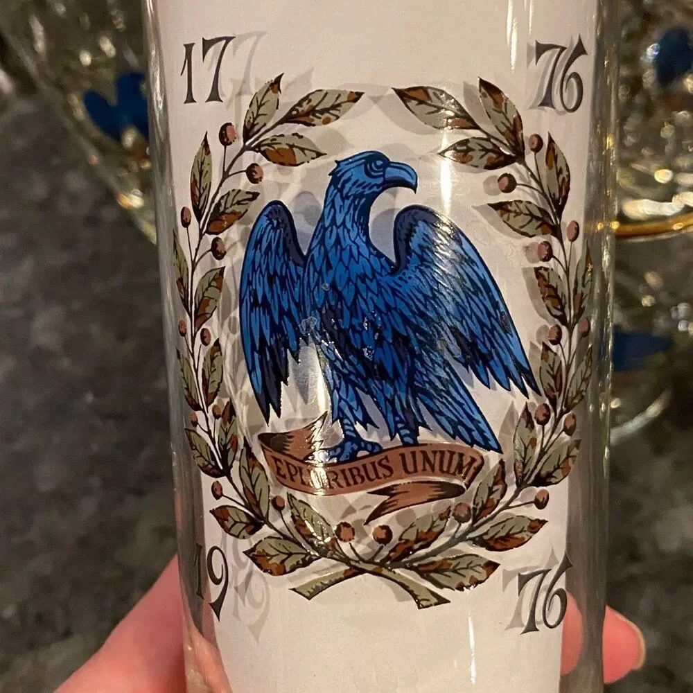 Set Vintage Bicentennial Drinking Glasses Patriotic Eagle Americana Flag
